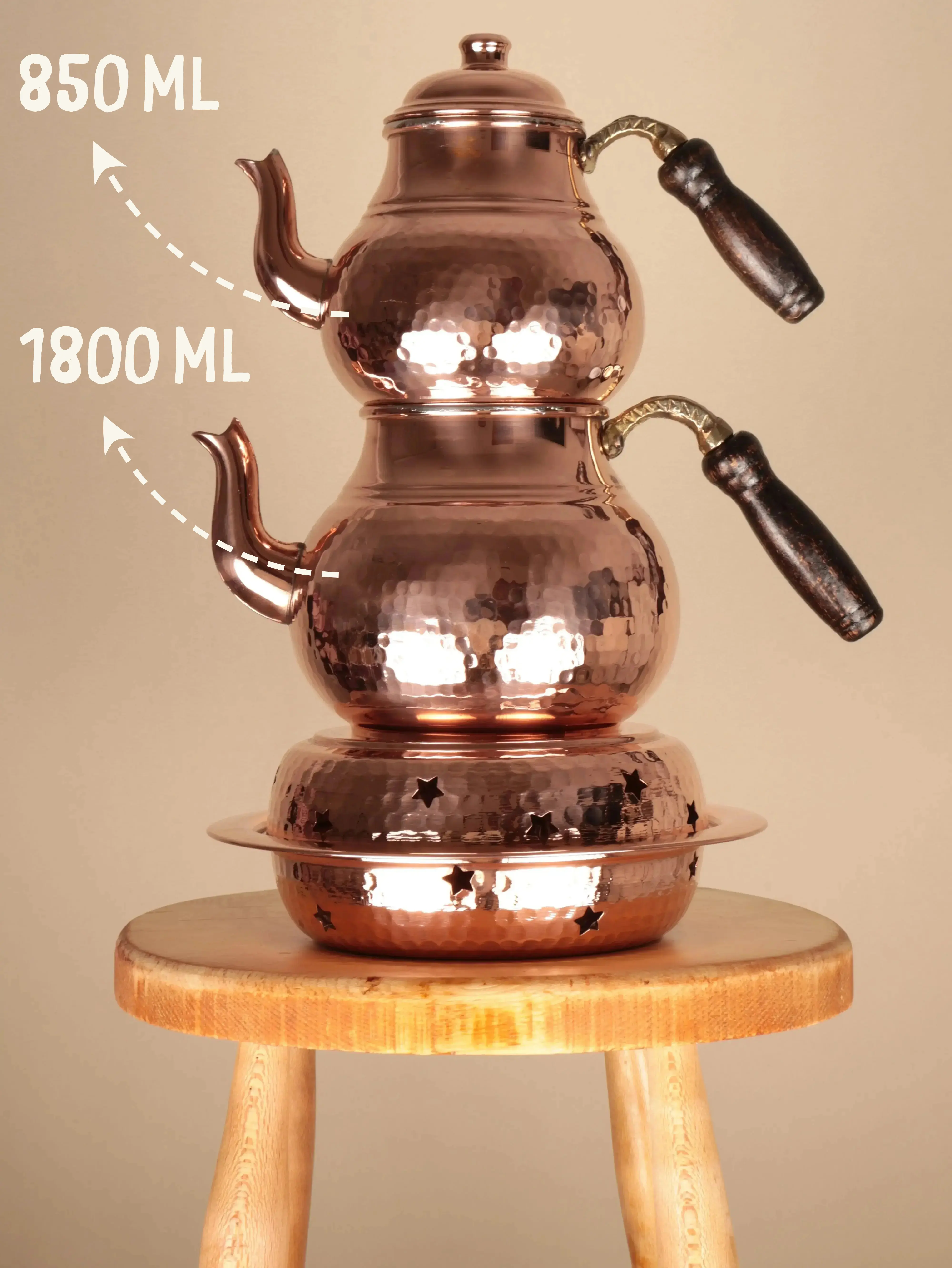 El Yapımı Büyük Boy Bakır Çaydanlık & Bakır Isıtıcı Heritage Copper