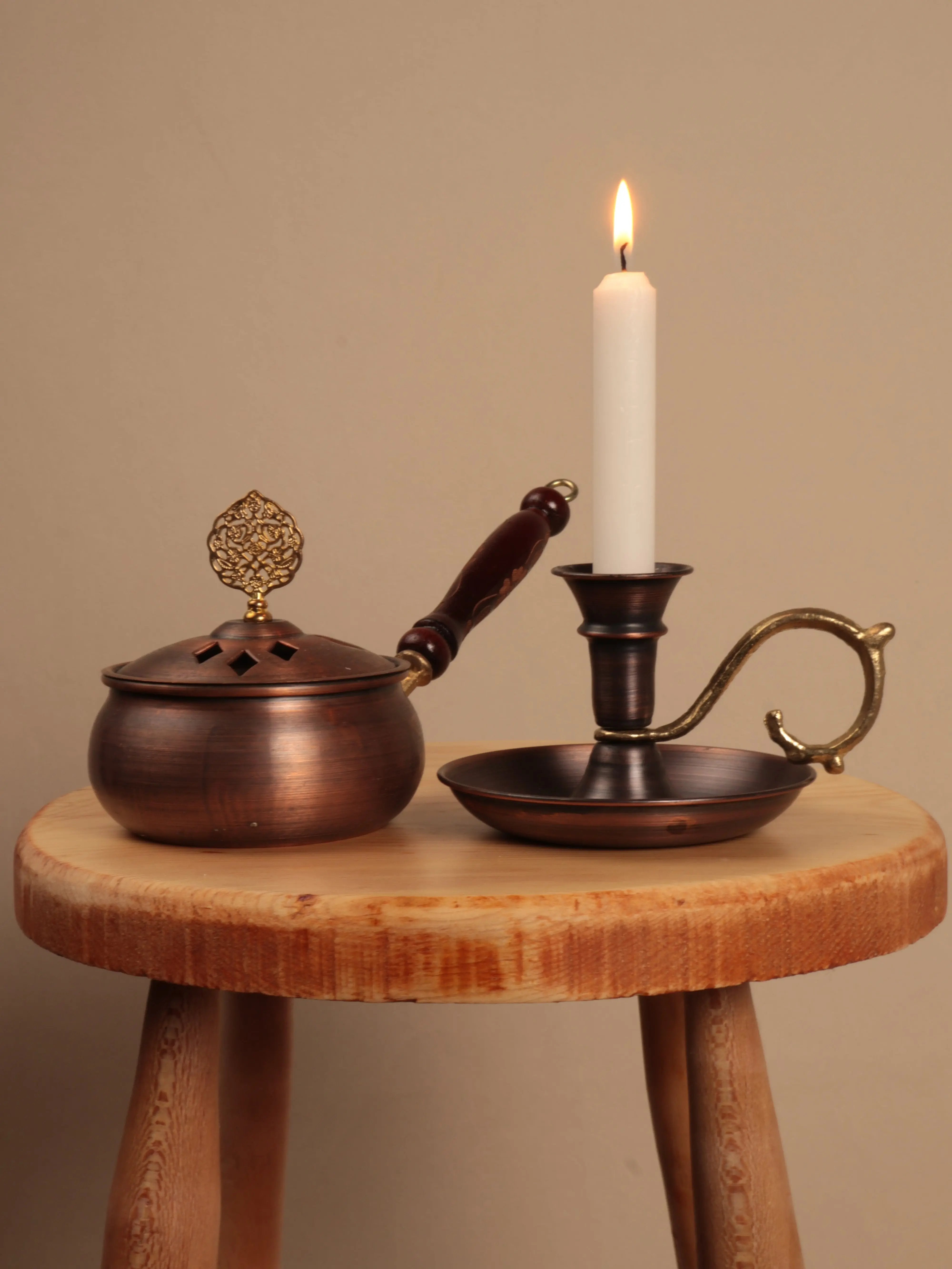 Aurora & Aetheria Bakır Mumluk ve Tütsülük Seti Heritage Copper