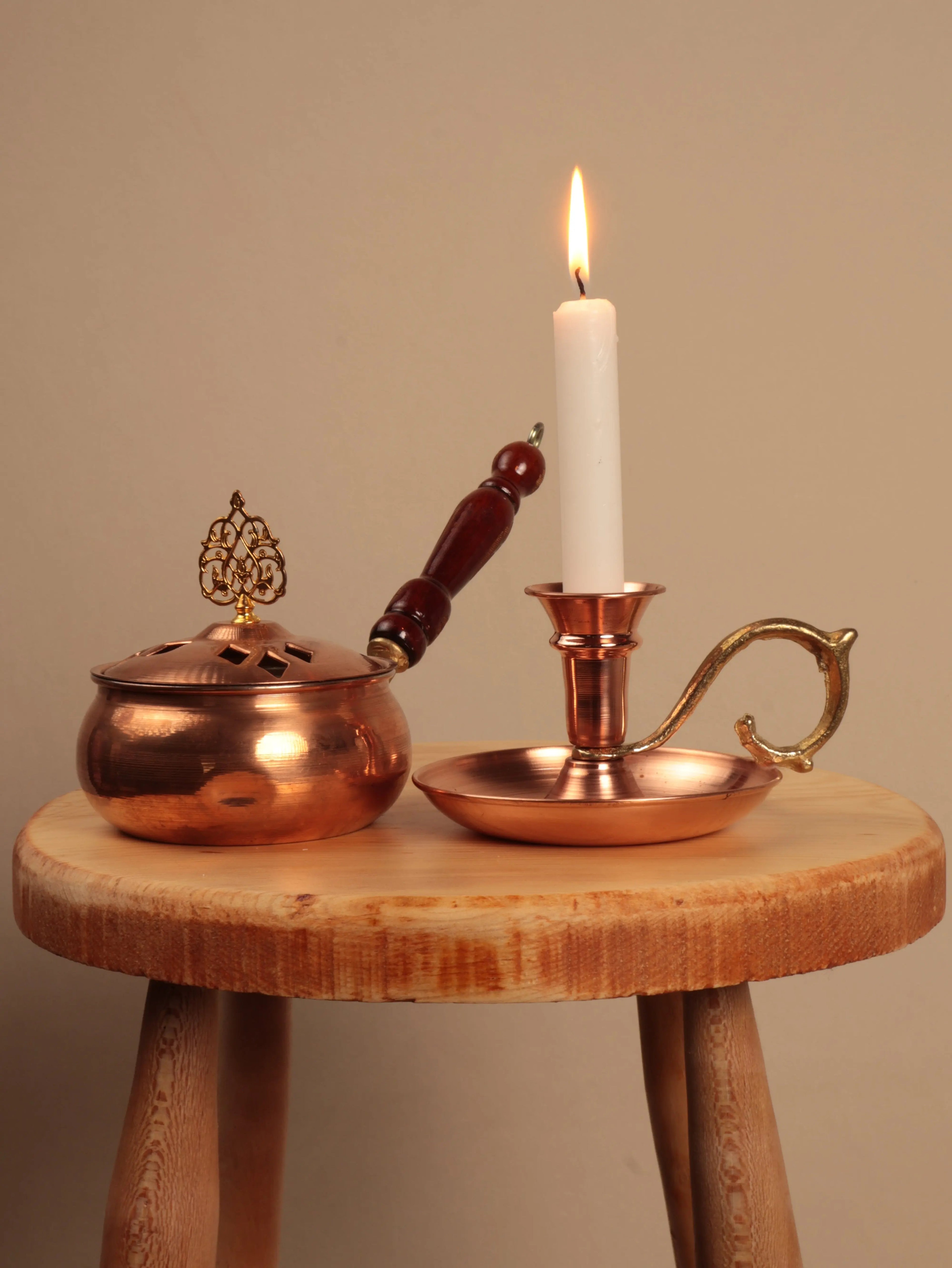 Aurora & Aetheria Bakır Mumluk ve Tütsülük Seti Heritage Copper