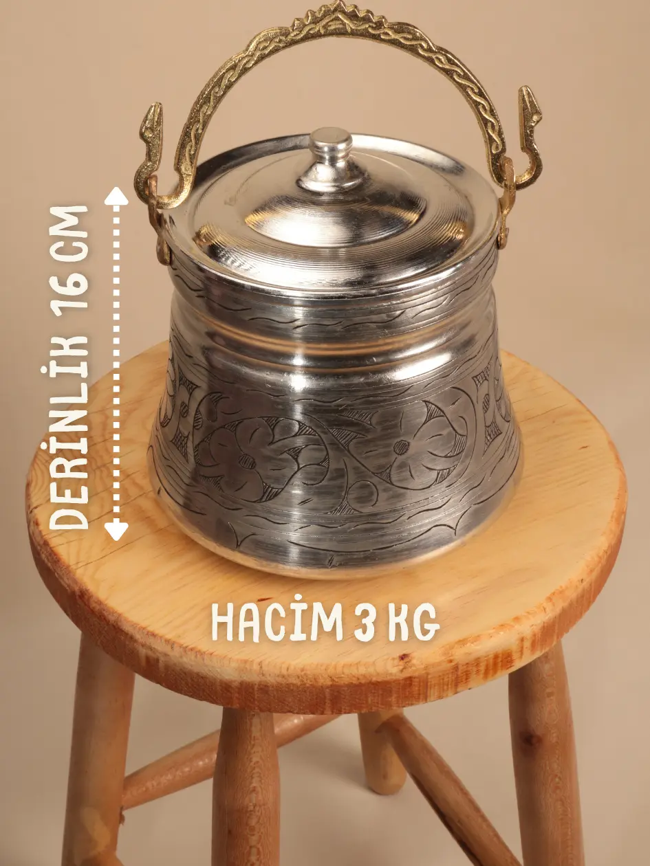 El Yapımı Oyma Bakır Bakraç 3 KG Kalaylı Heritage Copper