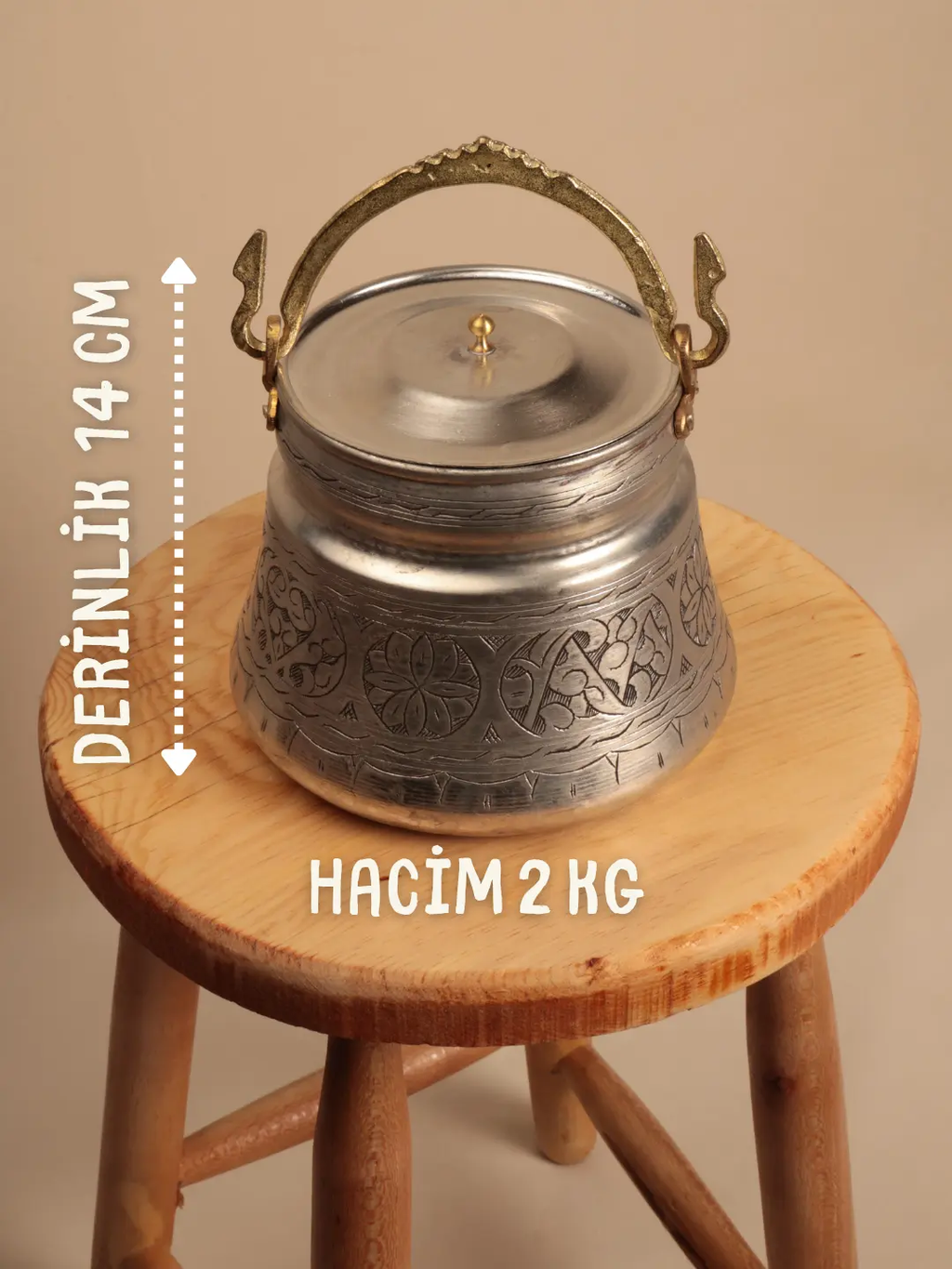 El Yapımı Bakır Bakraç 2 KG iç-dış Kalaylı Heritage Copper