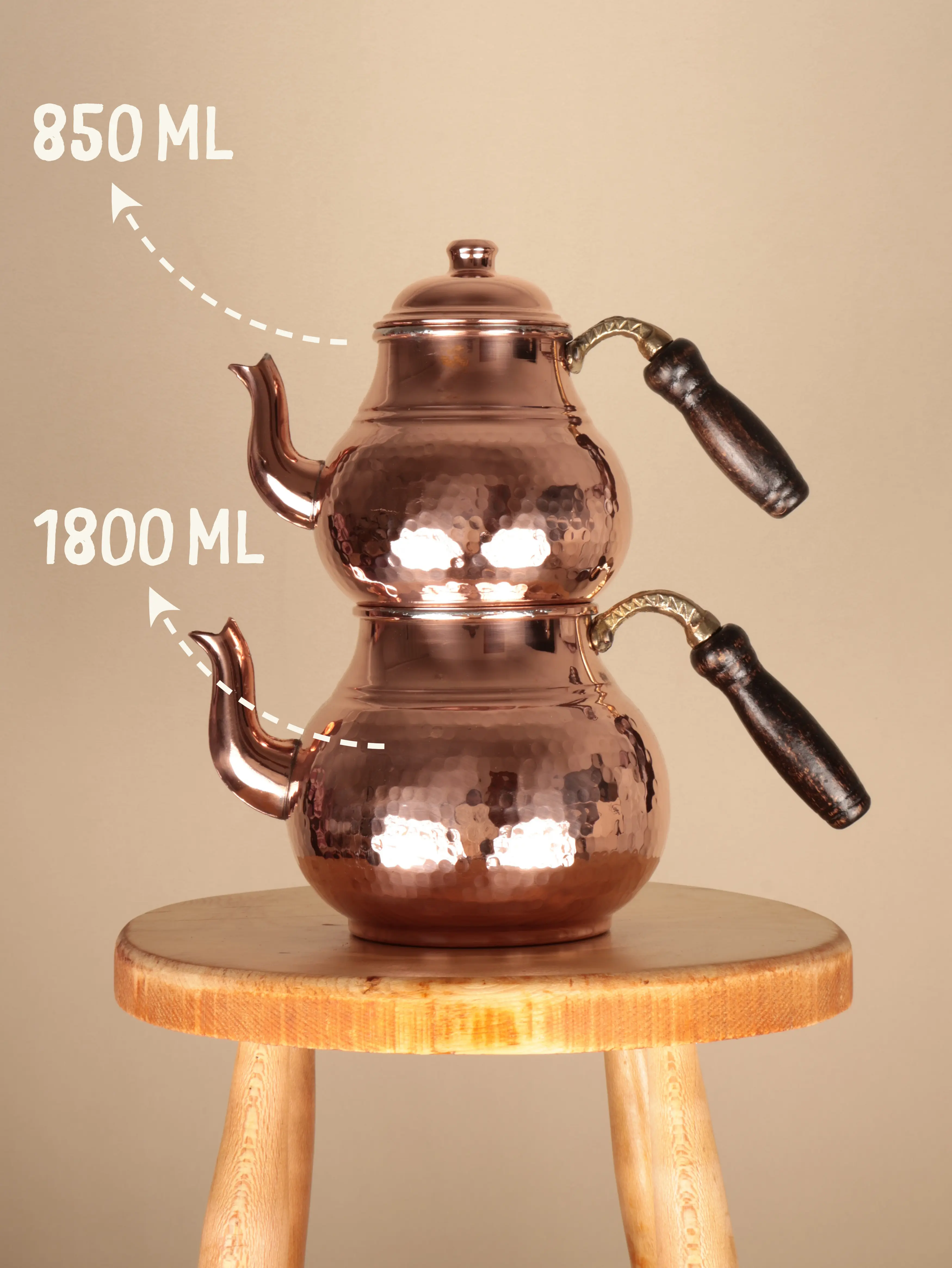 El Dövme Büyük Boy Bakır Çaydanlık 6-8 Kişilik Heritage Copper