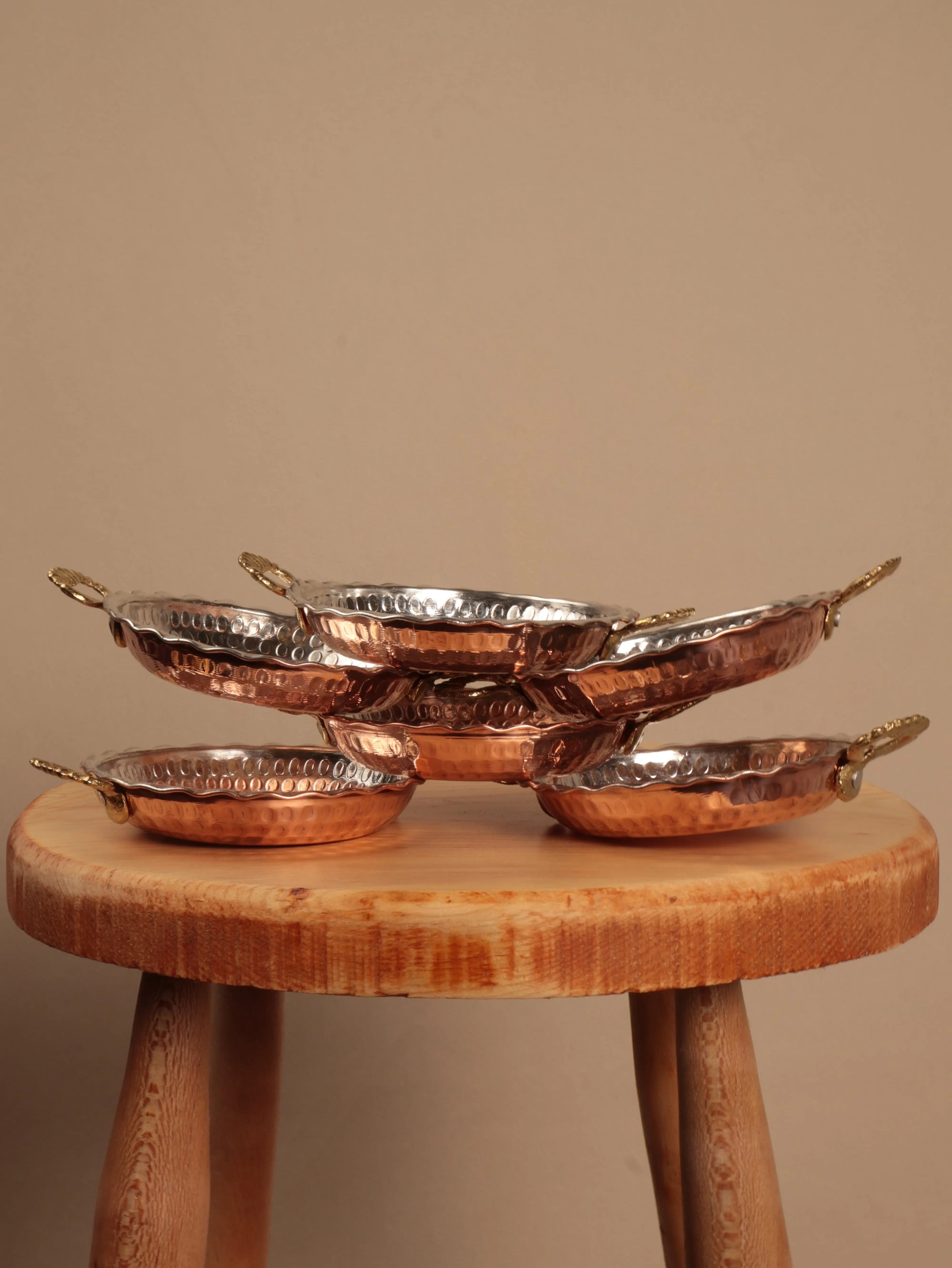 El Yapımı Bakır Kulplu Çerezlik-Kahvaltılık 6'lı Set Heritage Copper