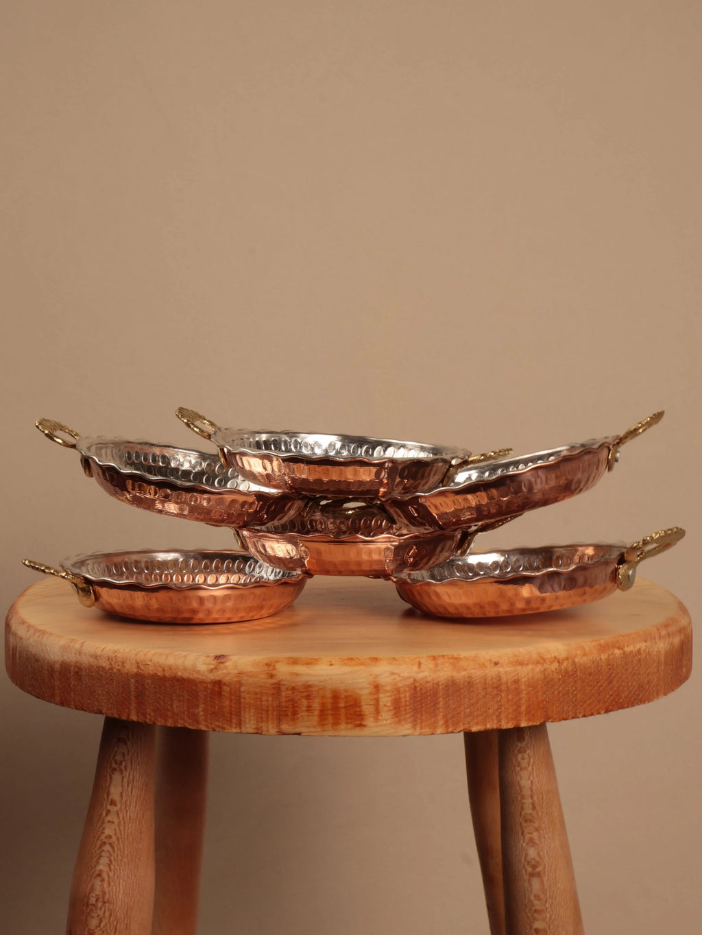 El Yapımı Bakır Kulplu Çerezlik-Kahvaltılık 6'lı Set Heritage Copper