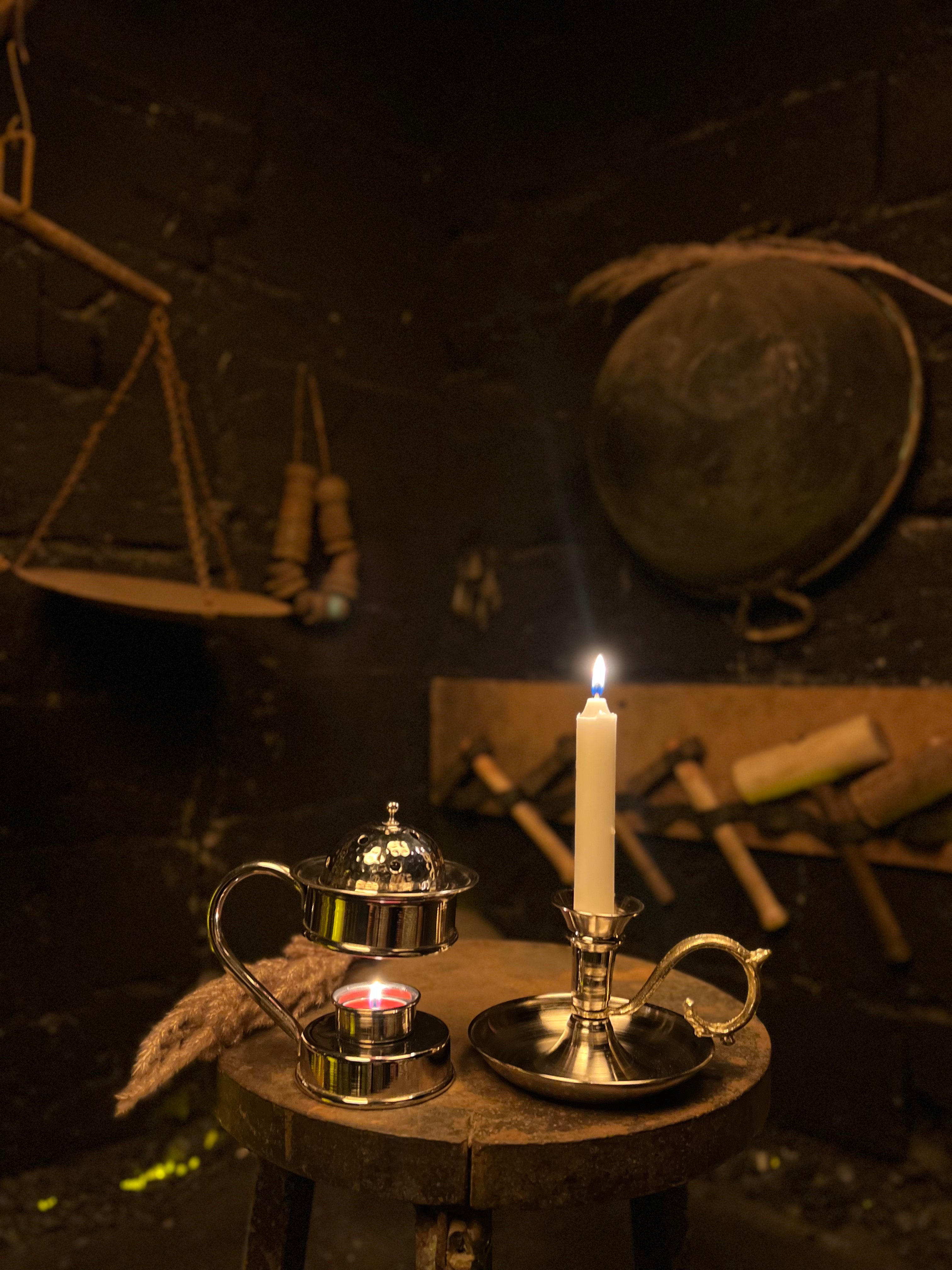 Aurora & Lunaris Silver Bakır Mumluk ve Tütsülük Seti – El Yapımı Heritage Copper