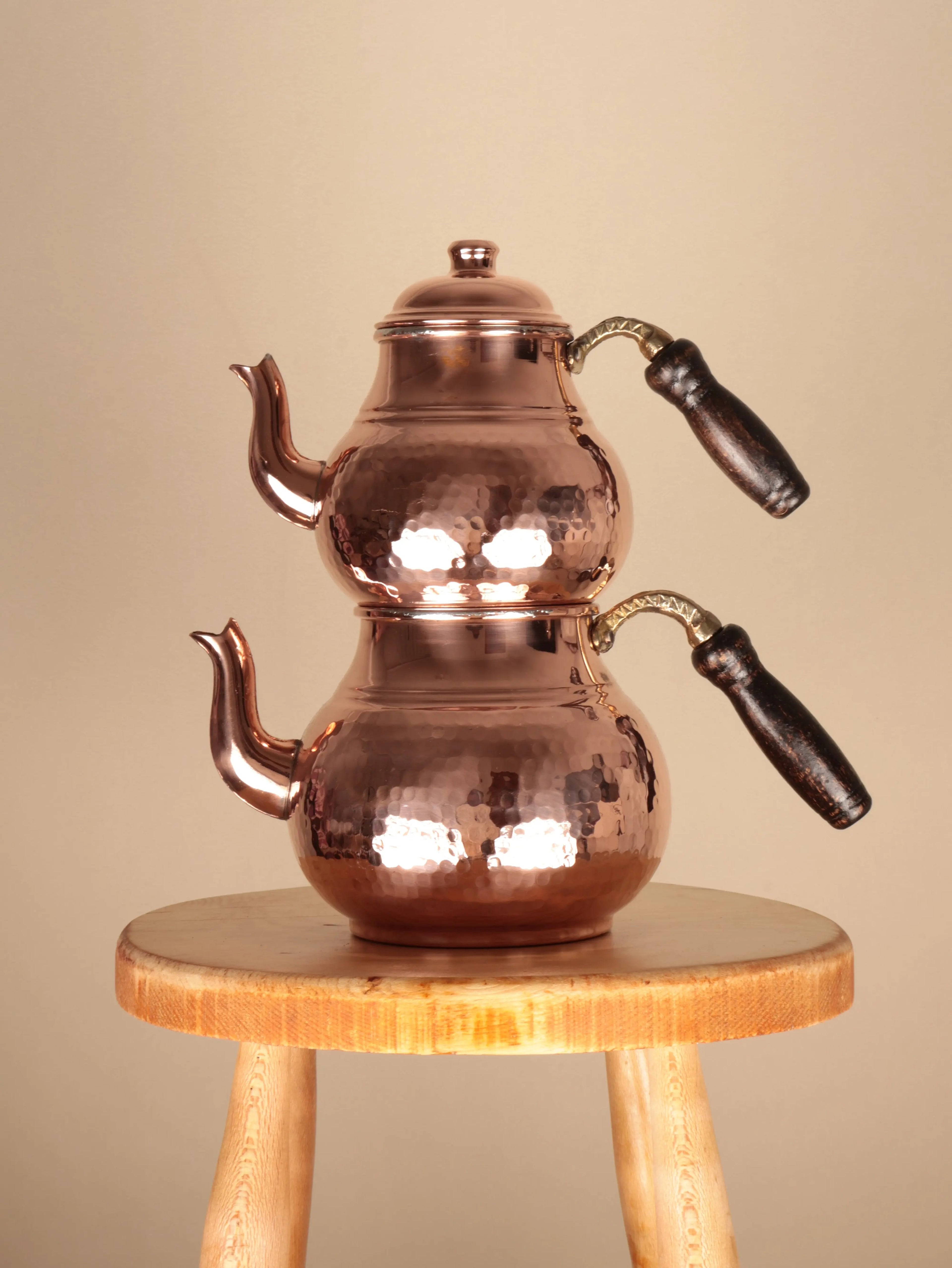 El Dövme Büyük Boy Bakır Çaydanlık 6-8 Kişilik Heritage Copper