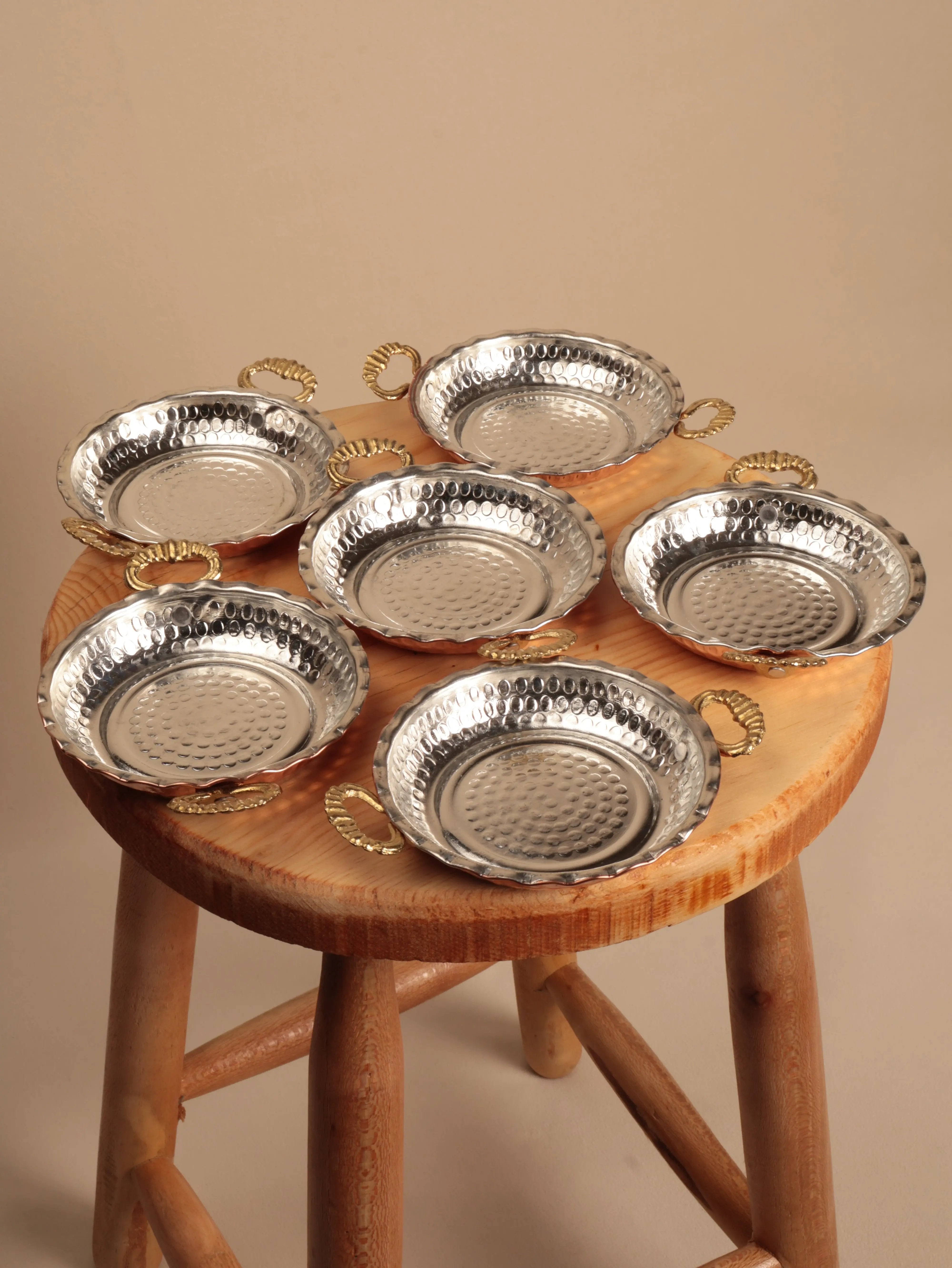 El Yapımı Bakır Kulplu Çerezlik-Kahvaltılık 6'lı Set Heritage Copper